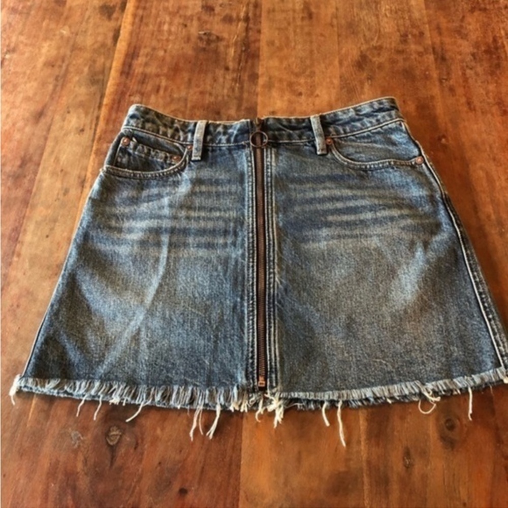 Free People Skirt Jean Front Full Zipper with Raw Edge Hem